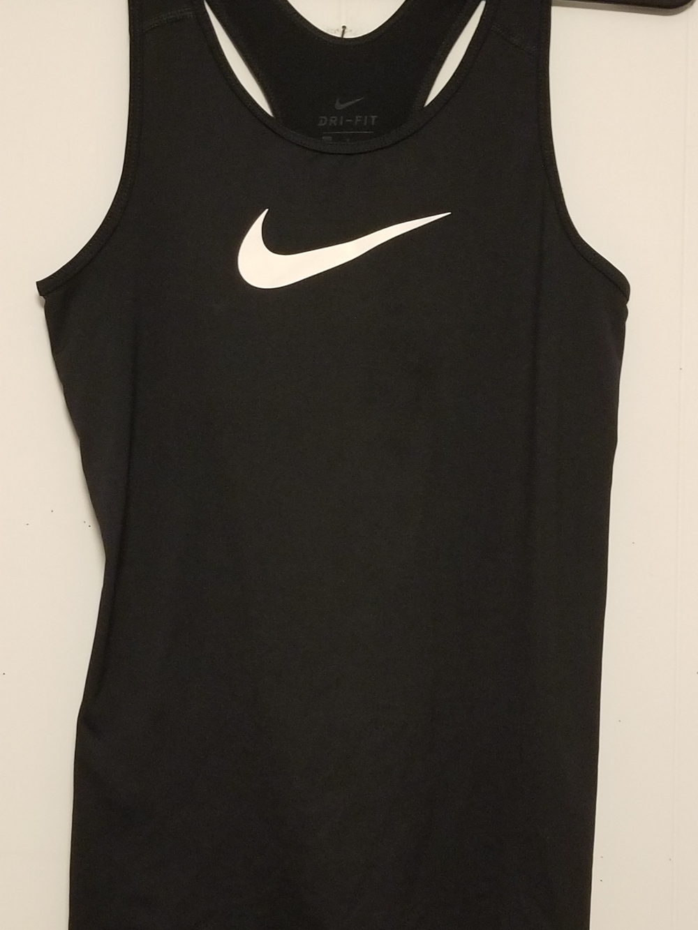 Nike Women’s Black Dri-FIT Racerback Swim Tank Top - White Swoosh